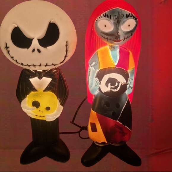 14" Lighted Jack Skellington Blow Mold with Green Skull - Picture 8 of 11